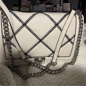 INC International Concepts White and Black Quilted Shoulder Bag